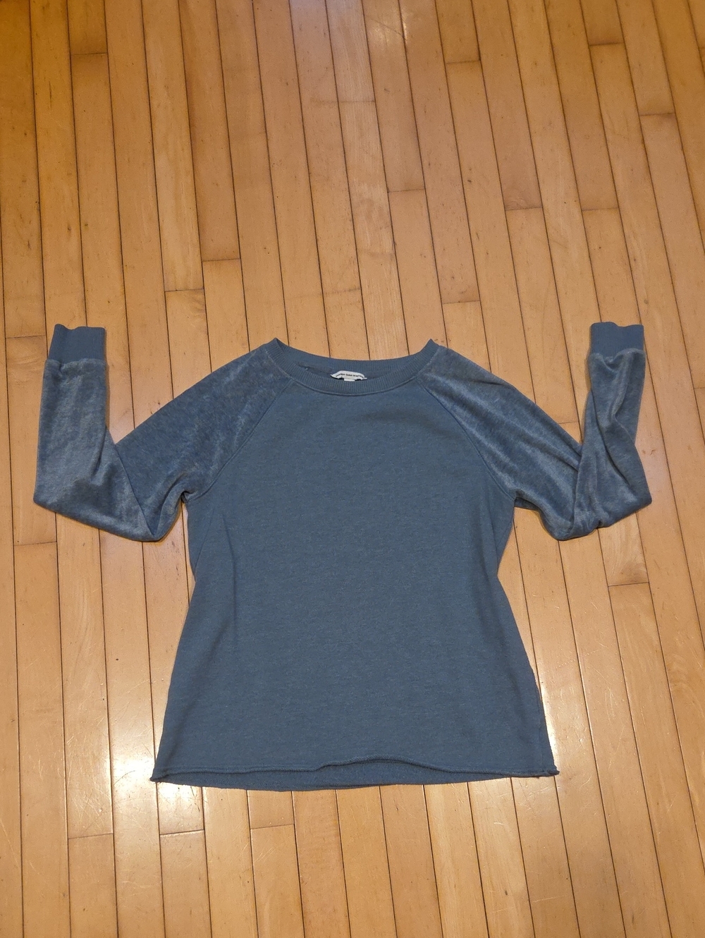 American Eagle Outfitters Blue Raglan Sweatshirt with Velvet Sleeves